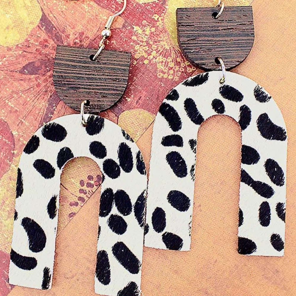 Black cow geo earrings